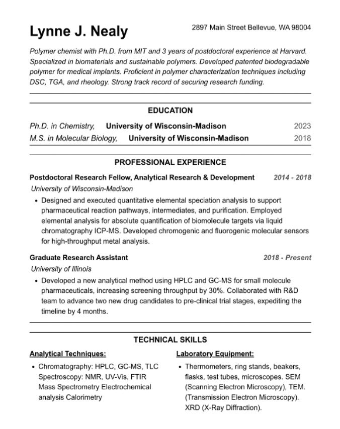 Postdoctoral Chemistry Cv Builder I Researchtweet