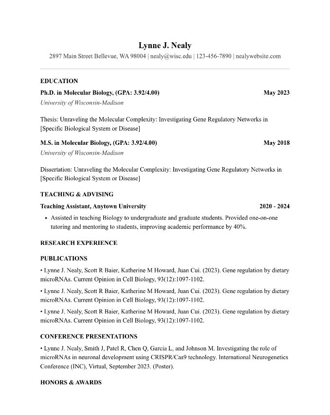 University Lecturer Resume